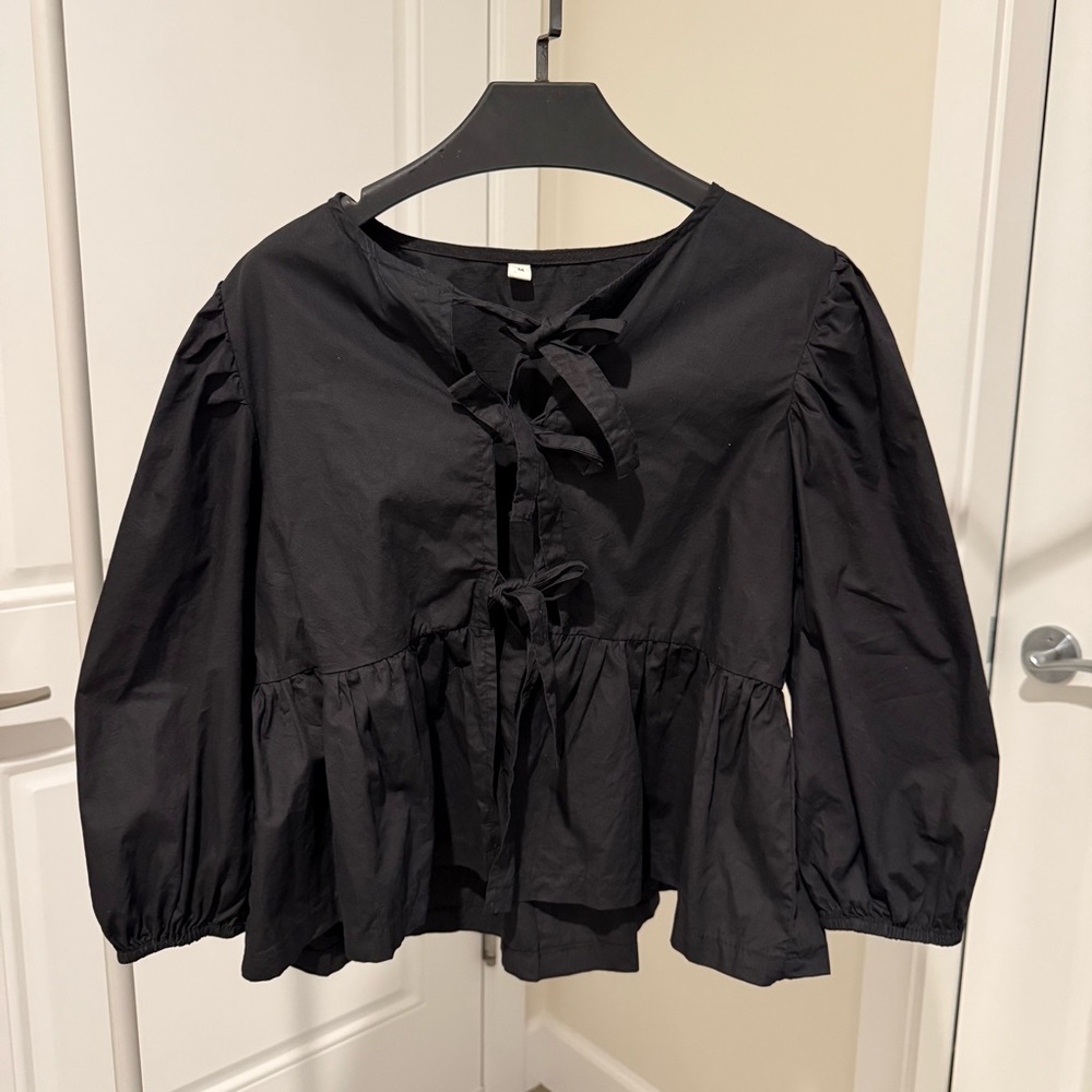 Elegant Black front tie blouse size M
